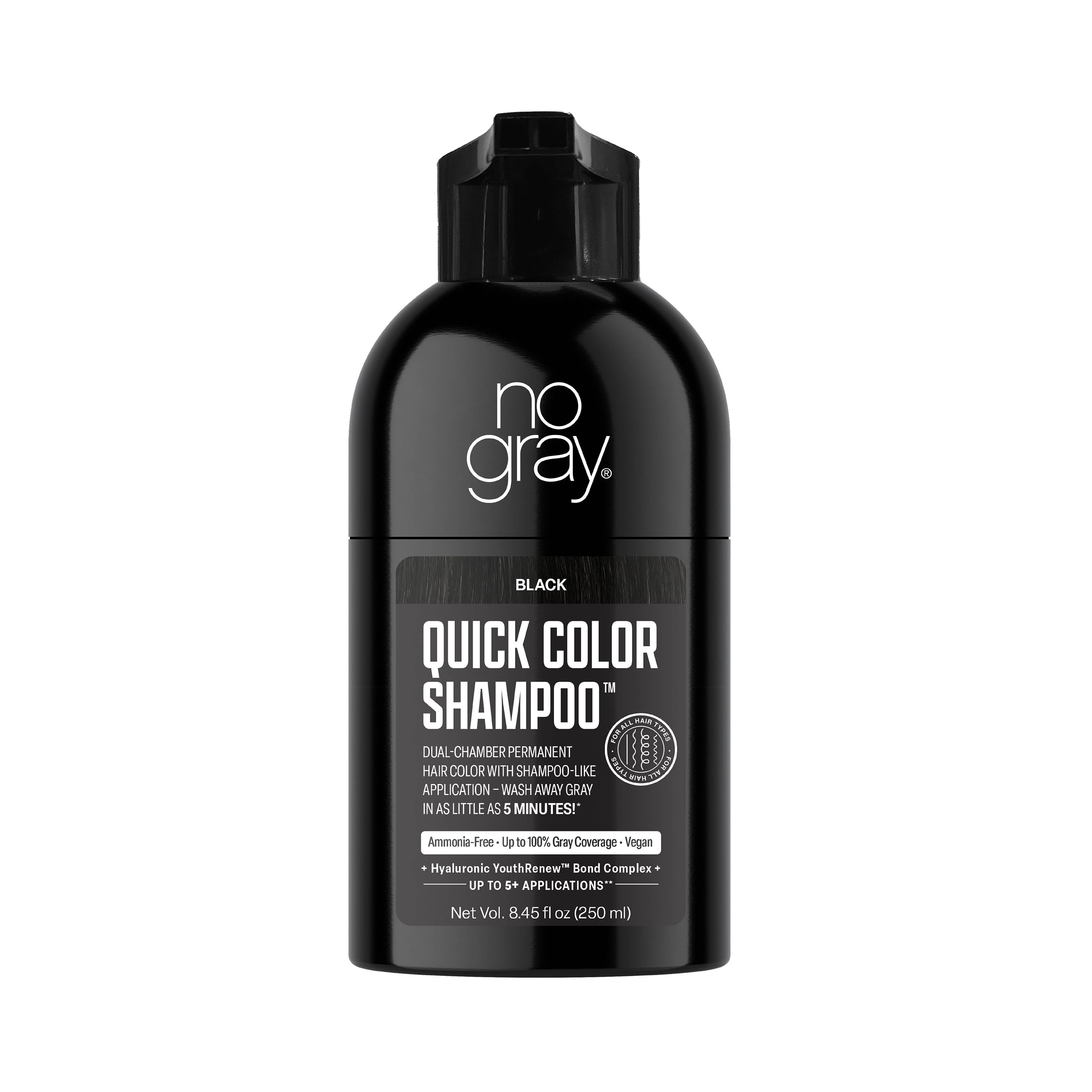 No Gray Quick Permanent Hair Color Shampoo, Black, 8.45 fl. oz No Gray Quick Permanent Hair Color Shampoo, Black, 8.45 fl. oz