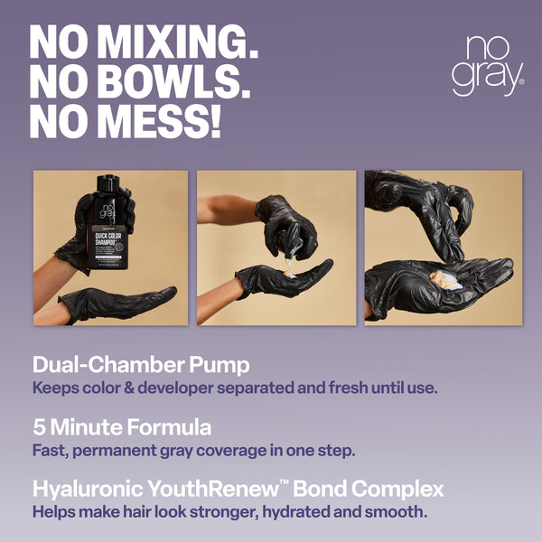 No Gray Quick Permanent Hair Color Shampoo, 8.45oz (Dark Brown)