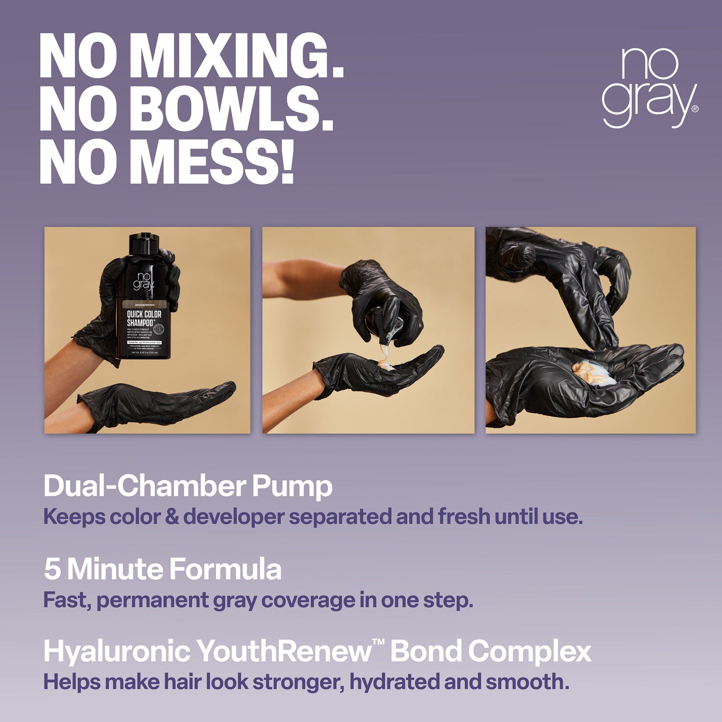 No Gray Quick Permanent Hair Color Shampoo, 8.45oz (Medium Brown)