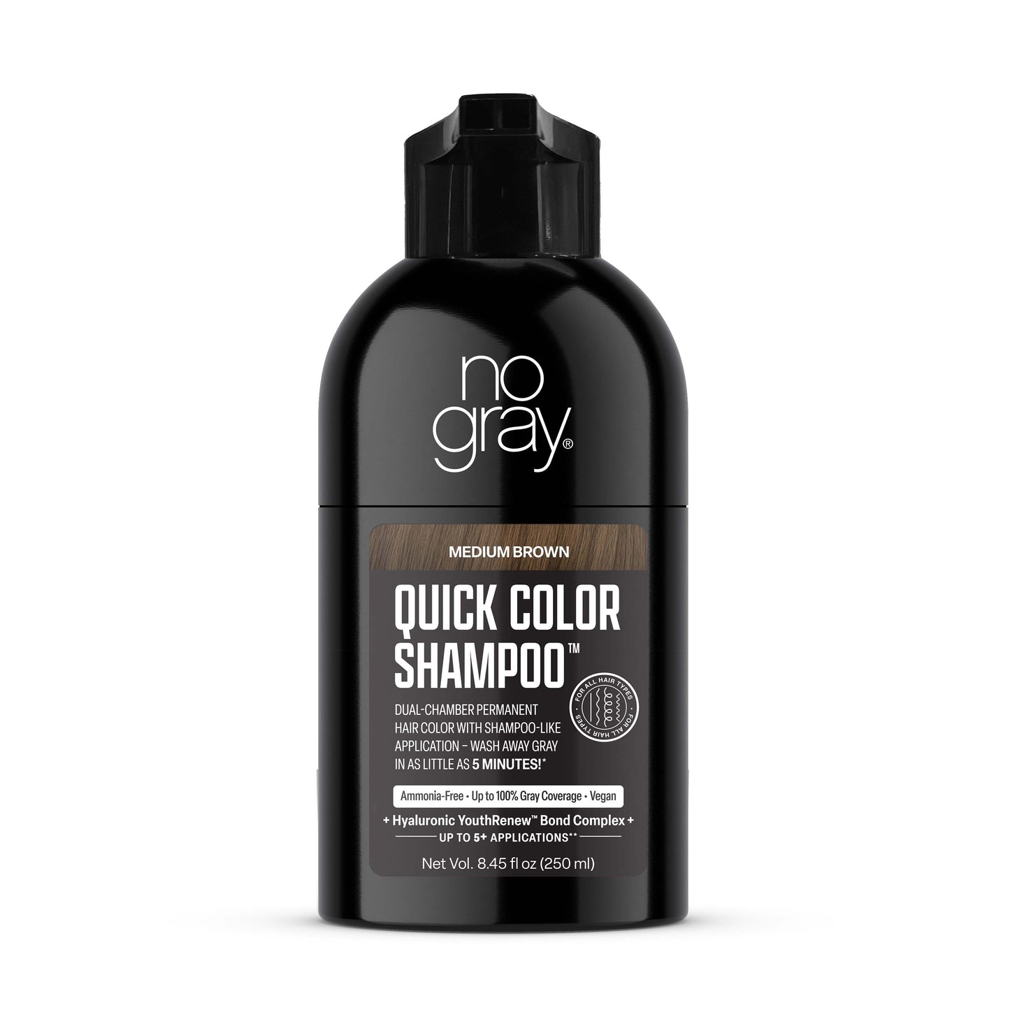 No Gray Quick Permanent Hair Color Shampoo, 8.45oz (Medium Brown)
