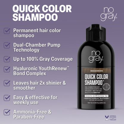 No Gray Quick Permanent Hair Color Shampoo, 8.45oz (Medium Brown)