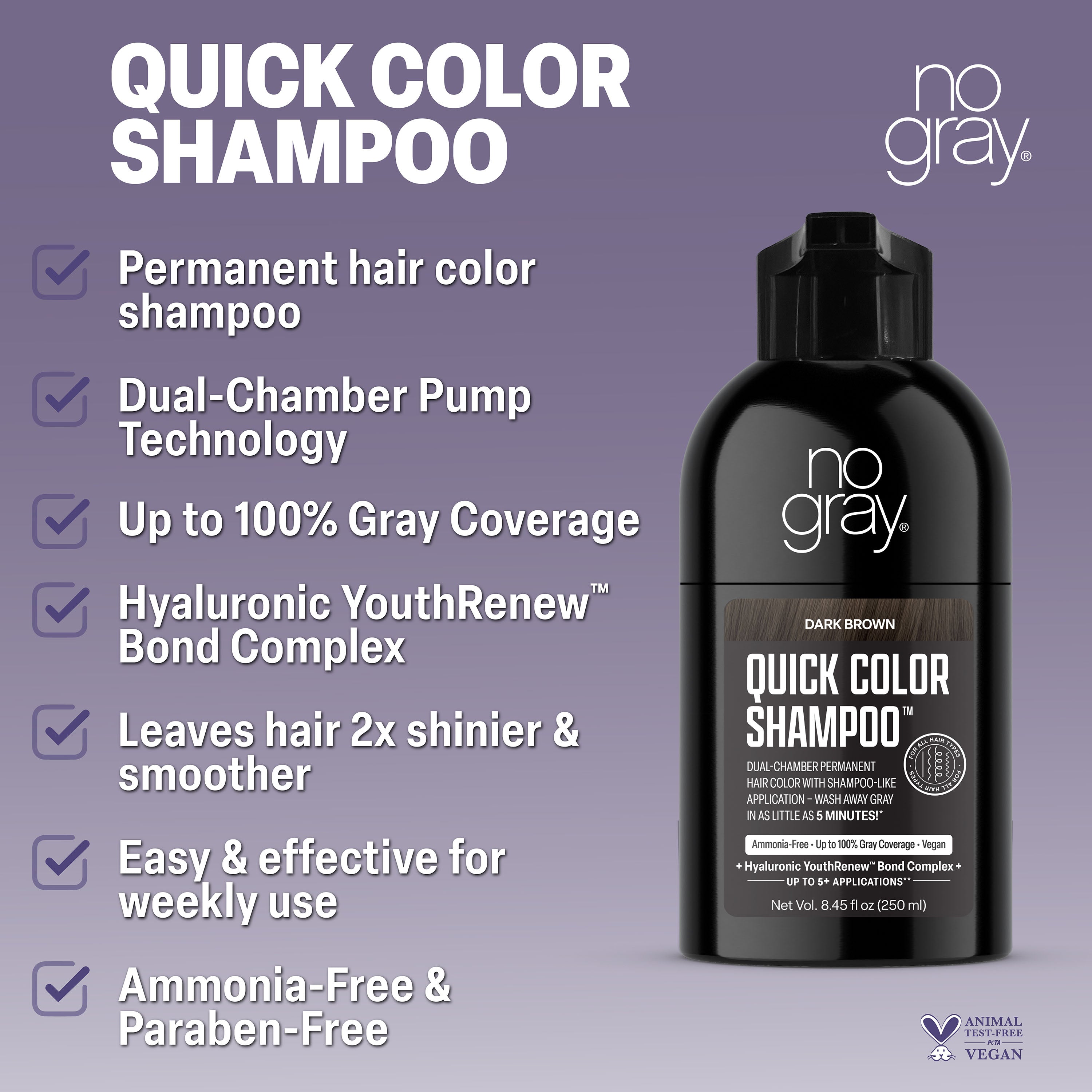 No Gray Quick Color Dark Brown Shampoo | No Gray Hair Care
