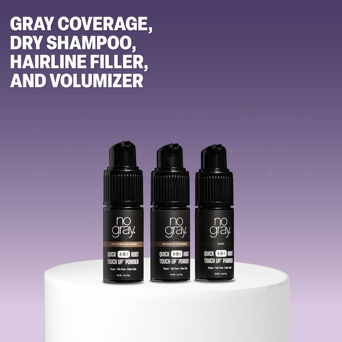 GRAY COVERAGE, DRY SHAMPOO, HAIRLINE FILLER, AND VOLUMIZER