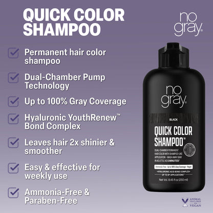 No Gray Quick Permanent Hair Color Shampoo, 8.45oz (Black)