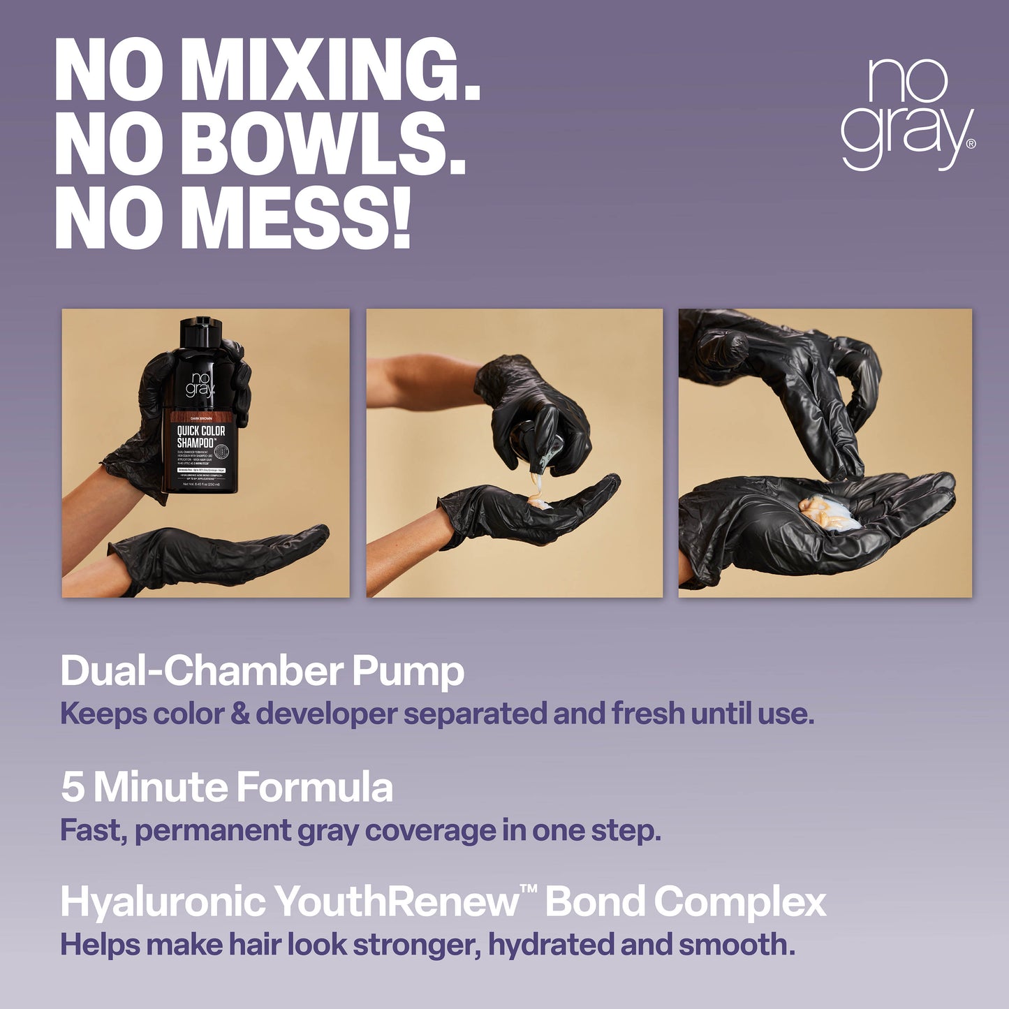 No Gray Quick Permanent Hair Color Shampoo, 8.45oz (Black)