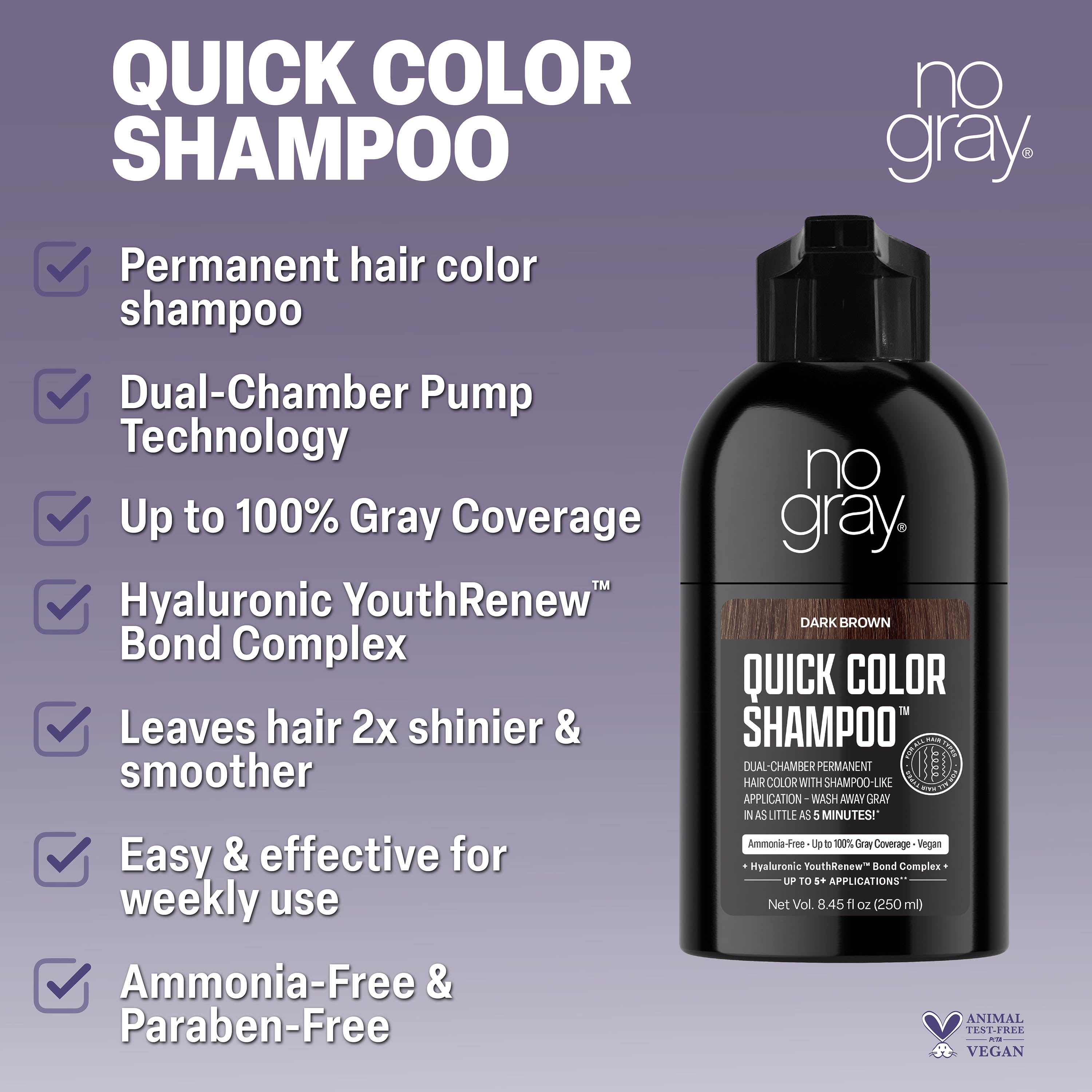 No Gray Quick Color Dark Brown Shampoo | No Gray Hair Care